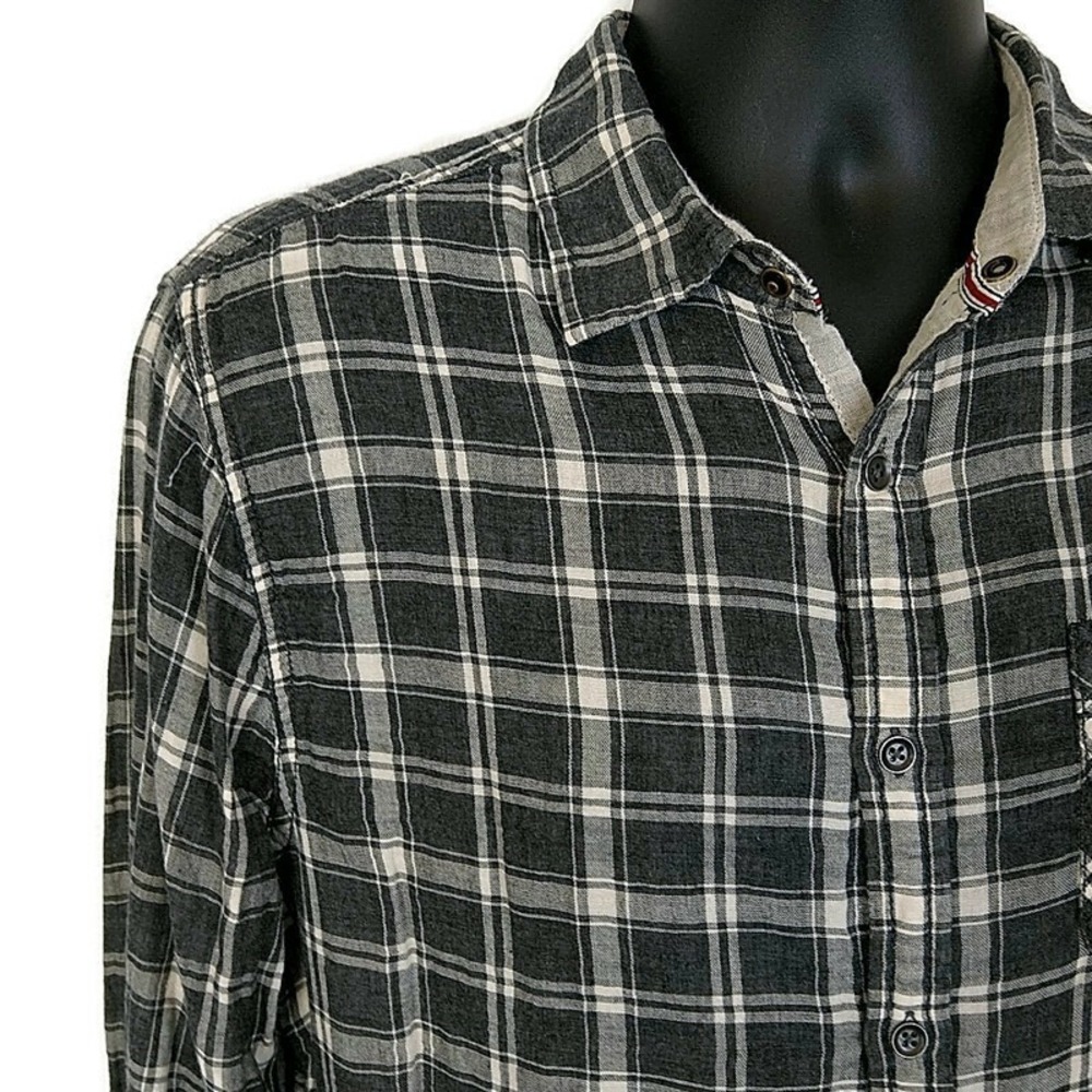 Flag & Anthem Plaid Button Down Shirt Mens M Gray Long Sleeve Casual